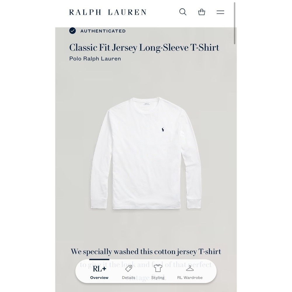 NEW Polo Ralph Lauren Long Sleeve T-Shirt XXL Classic Fit Jersey White Crewneck - Picture 7 of 10